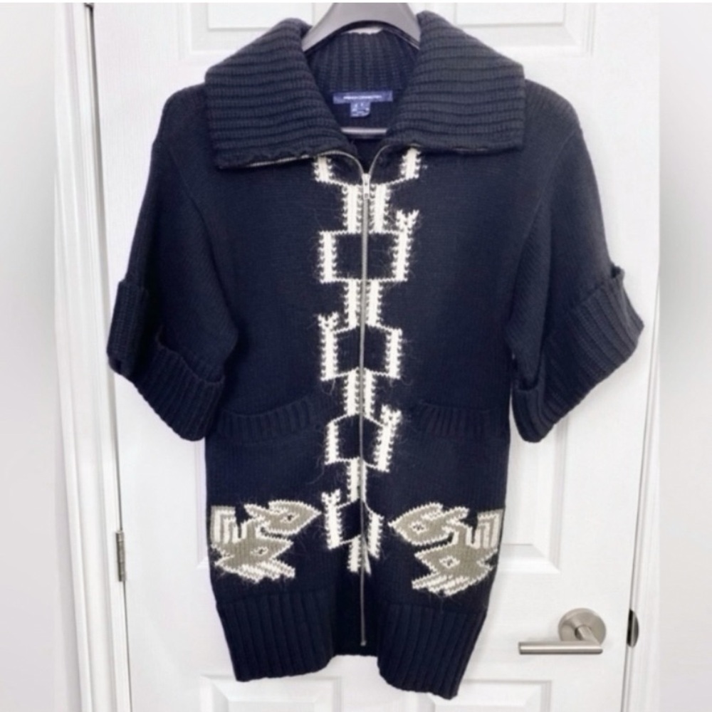 Long Black Wool Sweater Coat w/ Exaggerated Sleeves
